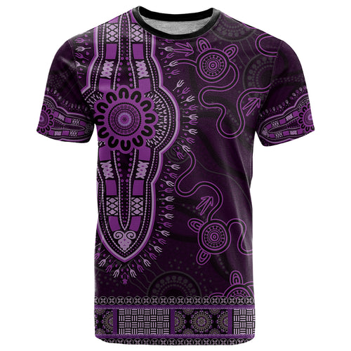 Purple African Dashiki With Australia Aboriginal Art T Shirt