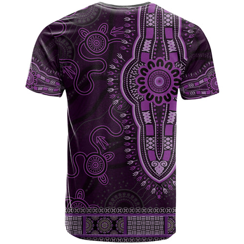 Purple African Dashiki With Australia Aboriginal Art T Shirt
