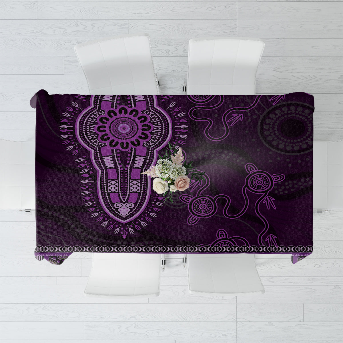 Purple African Dashiki With Australia Aboriginal Art Tablecloth