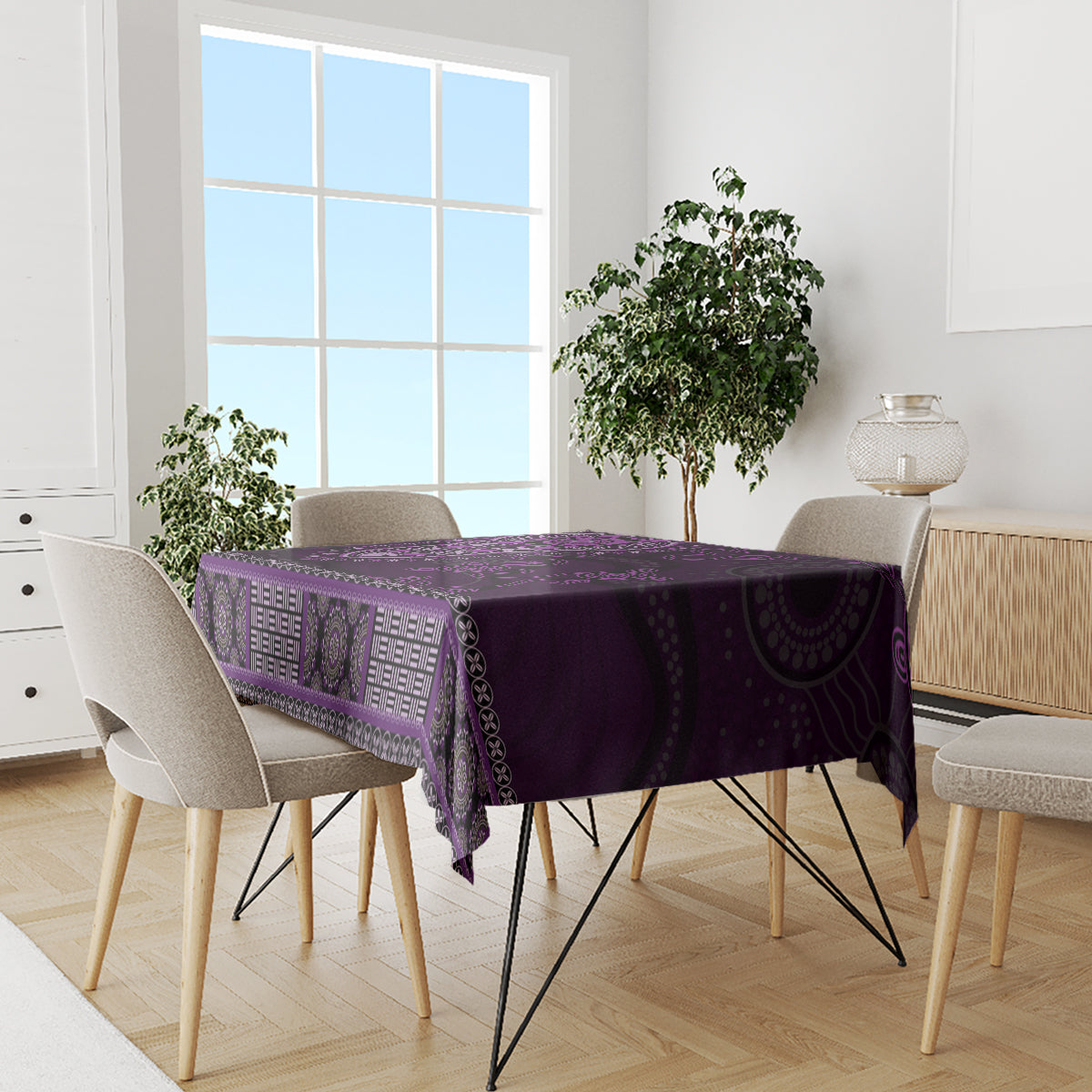 Purple African Dashiki With Australia Aboriginal Art Tablecloth