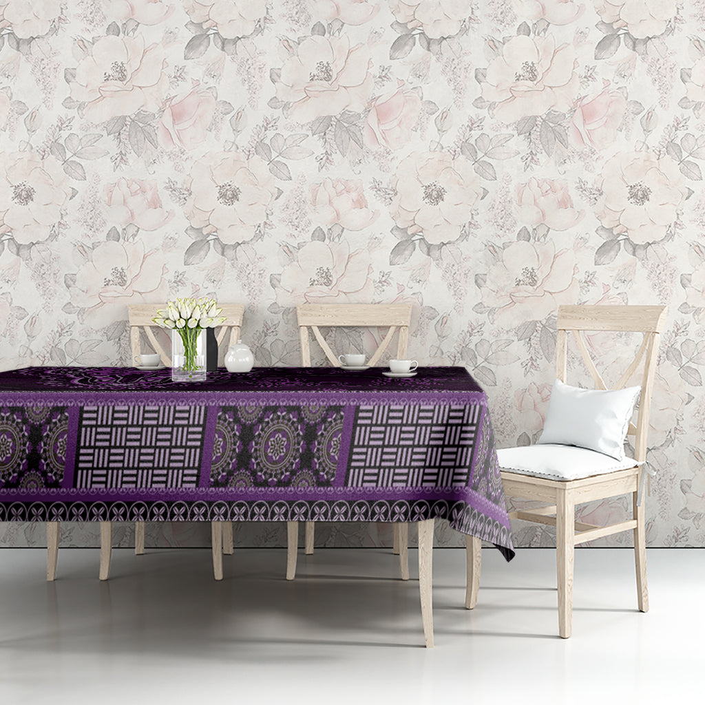 Purple African Dashiki With Australia Aboriginal Art Tablecloth