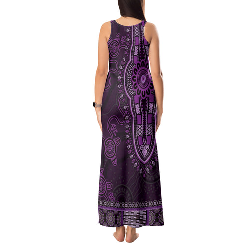 Purple African Dashiki With Australia Aboriginal Art Tank Maxi Dress