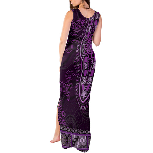 Purple African Dashiki With Australia Aboriginal Art Tank Maxi Dress