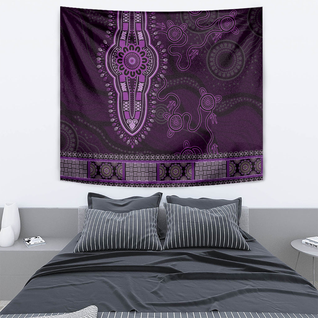 Purple African Dashiki With Australia Aboriginal Art Tapestry