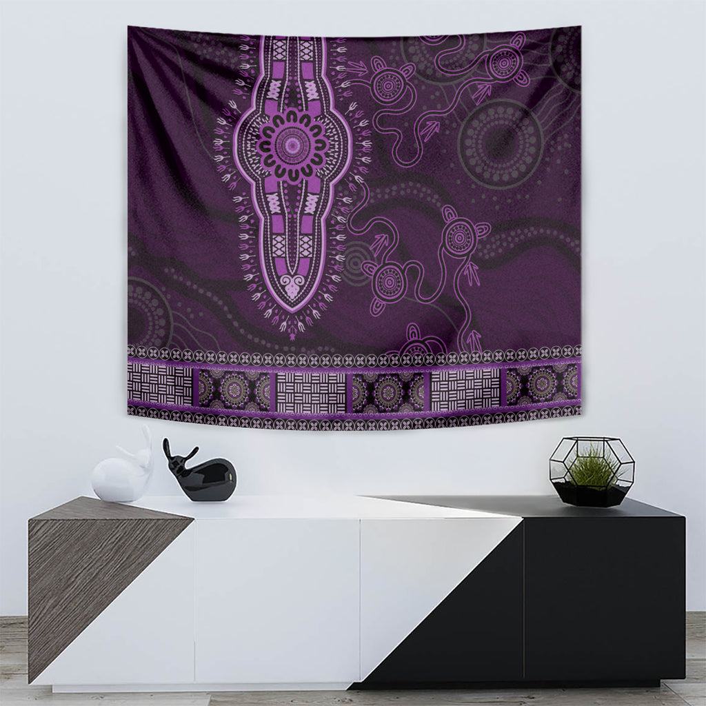 Purple African Dashiki With Australia Aboriginal Art Tapestry