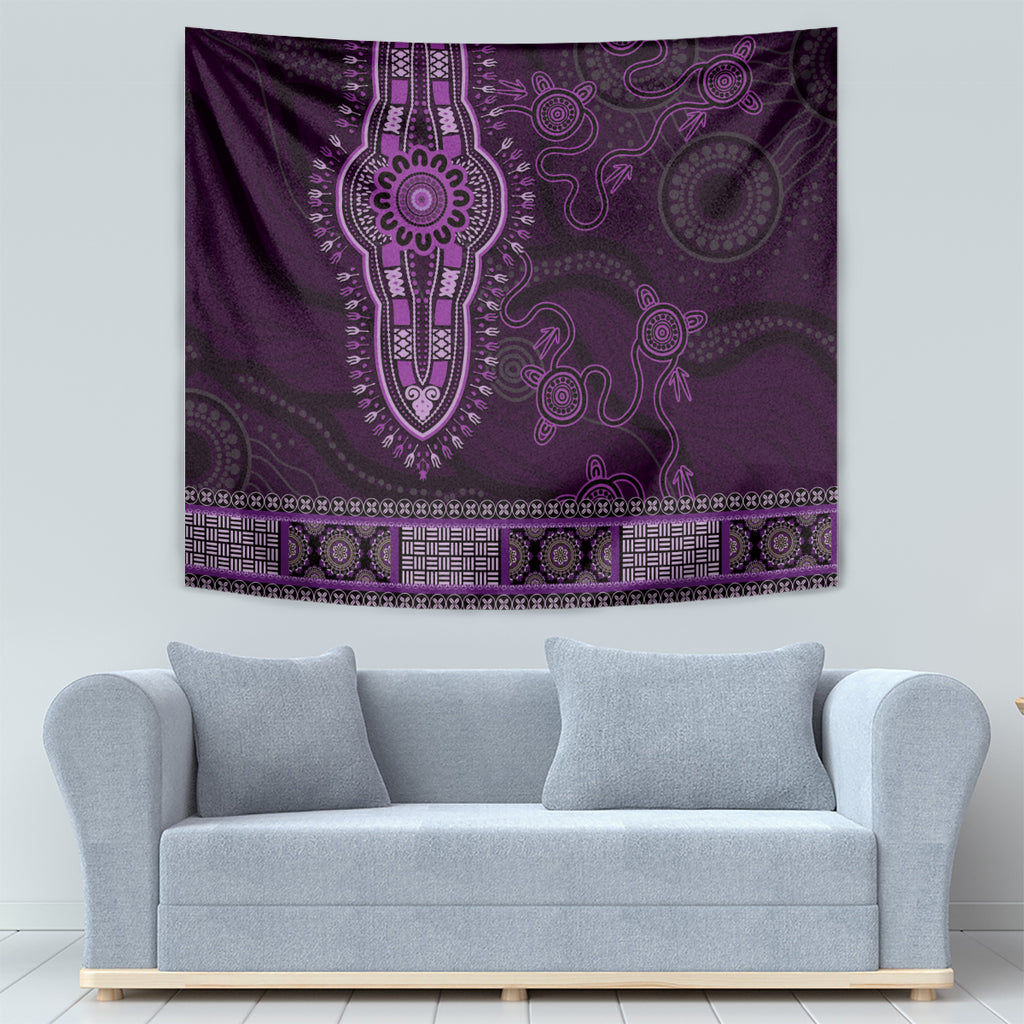 Purple African Dashiki With Australia Aboriginal Art Tapestry