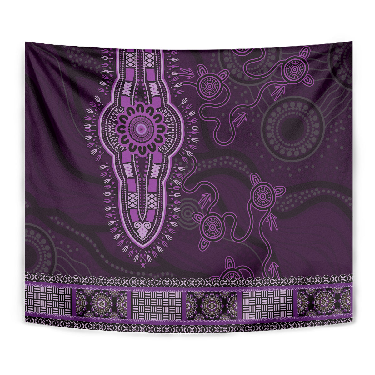 Purple African Dashiki With Australia Aboriginal Art Tapestry