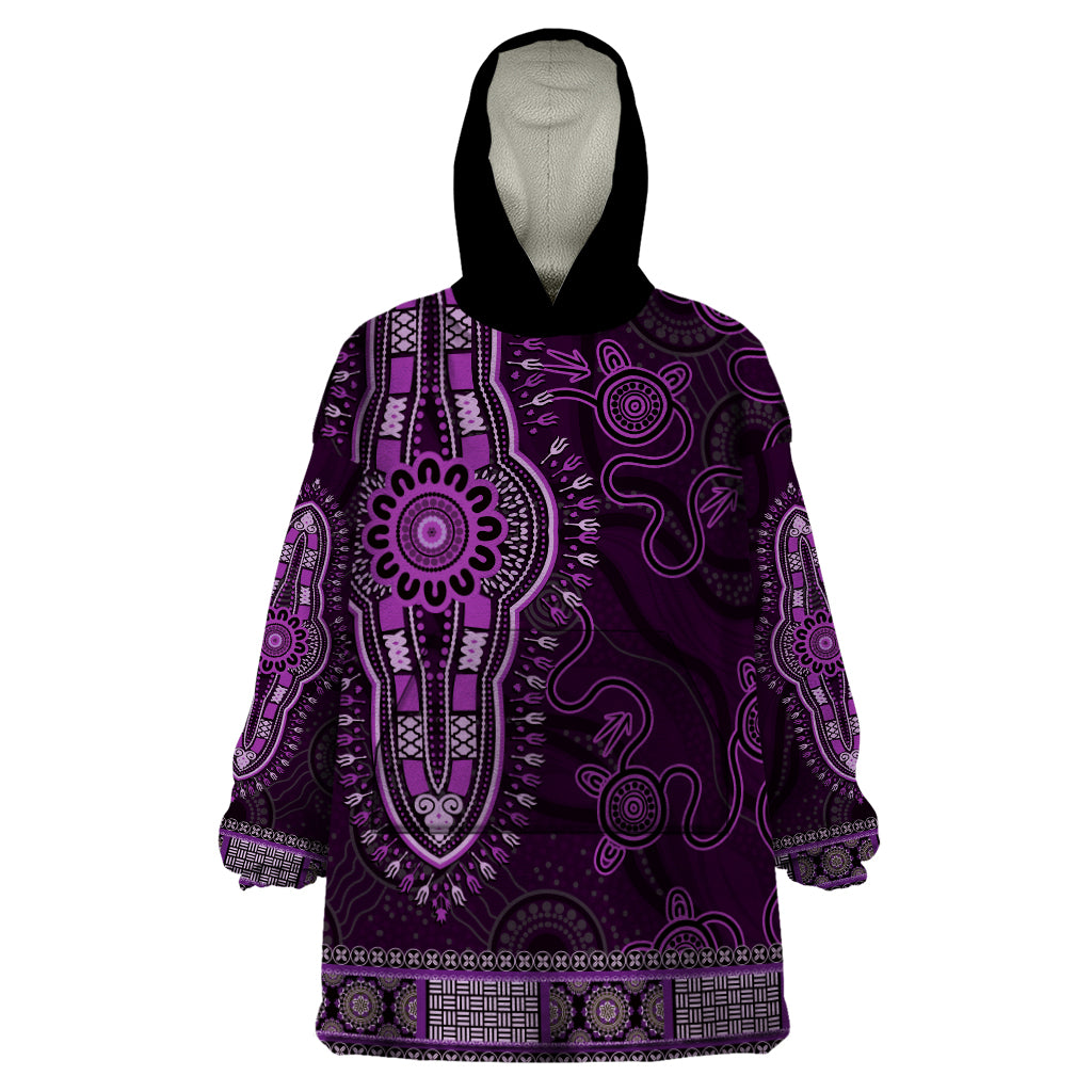 Purple African Dashiki With Australia Aboriginal Art Wearable Blanket Hoodie