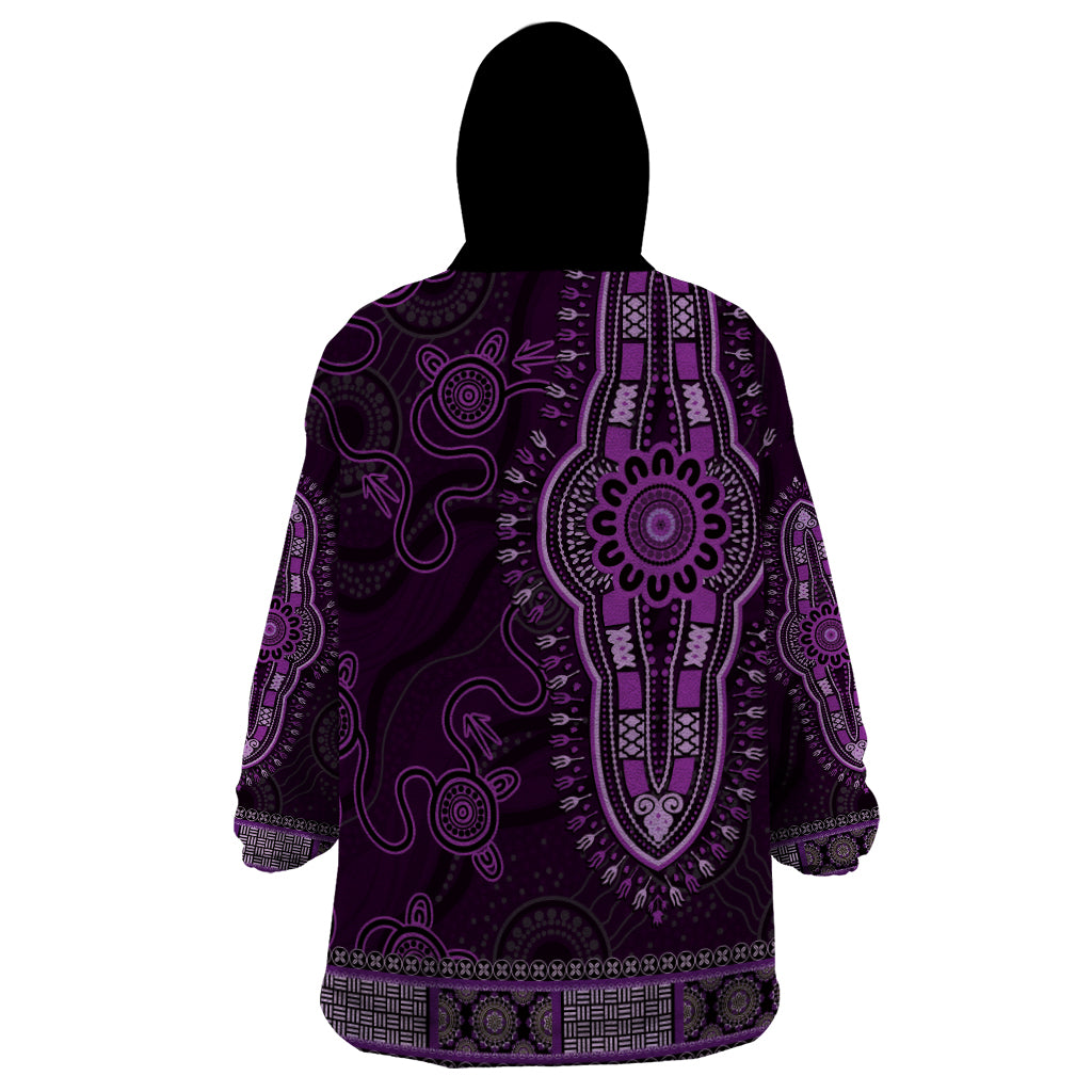 Purple African Dashiki With Australia Aboriginal Art Wearable Blanket Hoodie