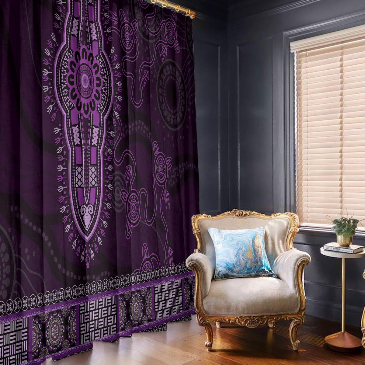 Purple African Dashiki With Australia Aboriginal Art Window Curtain