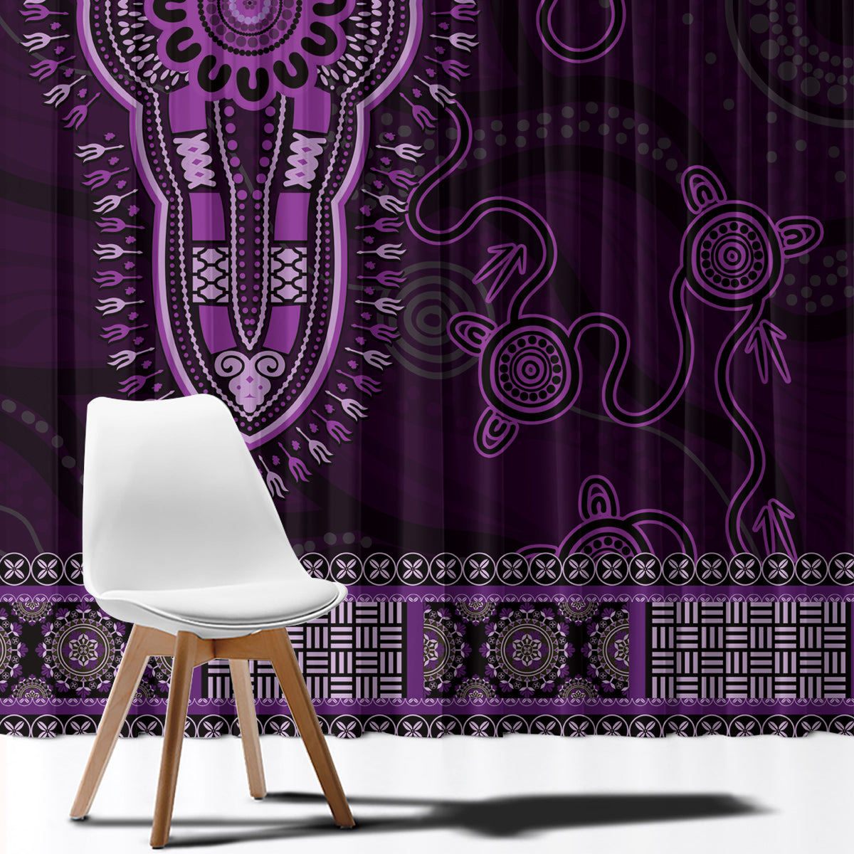 Purple African Dashiki With Australia Aboriginal Art Window Curtain