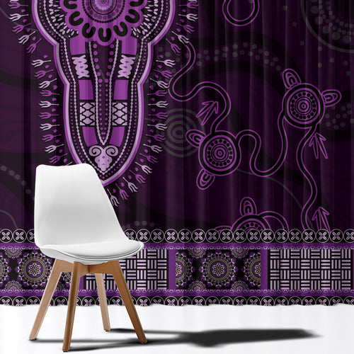 Purple African Dashiki With Australia Aboriginal Art Window Curtain
