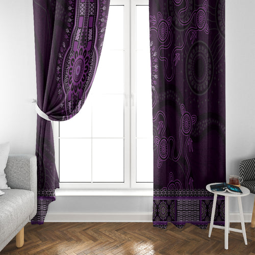 Purple African Dashiki With Australia Aboriginal Art Window Curtain