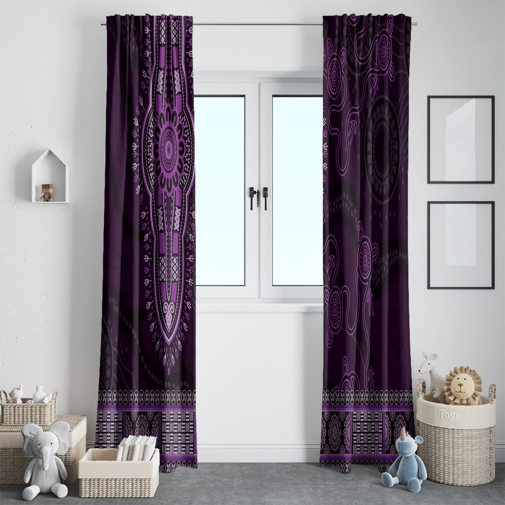 Purple African Dashiki With Australia Aboriginal Art Window Curtain