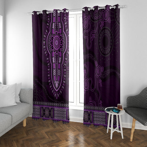 Purple African Dashiki With Australia Aboriginal Art Window Curtain