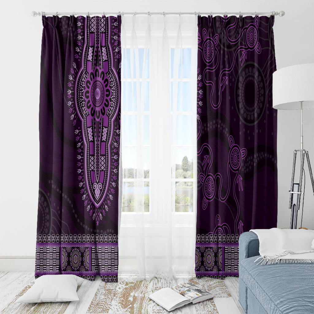 Purple African Dashiki With Australia Aboriginal Art Window Curtain