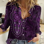 Purple African Dashiki With Australia Aboriginal Art Women Casual Shirt