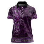 Purple African Dashiki With Australia Aboriginal Art Women Polo Shirt