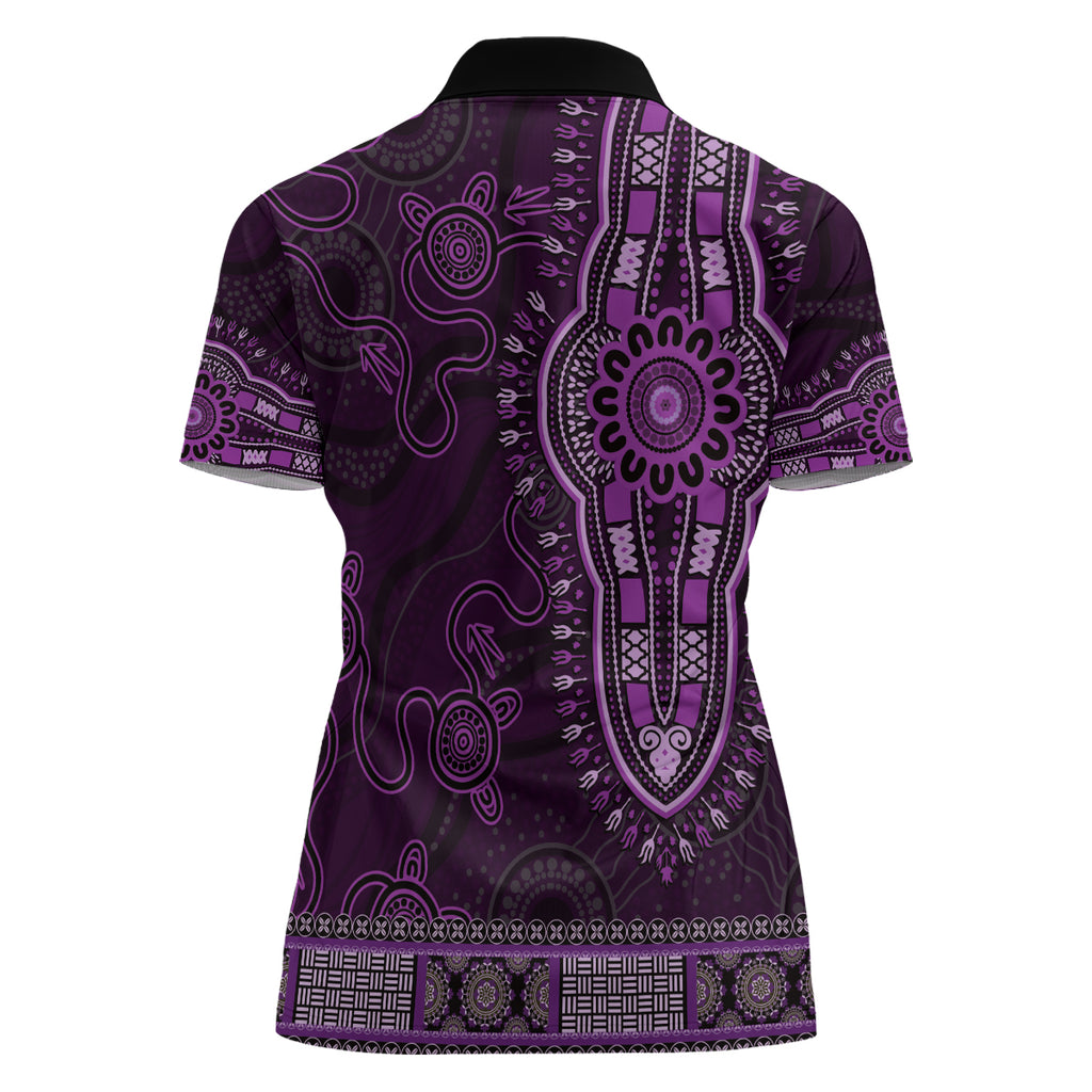 Purple African Dashiki With Australia Aboriginal Art Women Polo Shirt