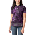 Purple African Dashiki With Australia Aboriginal Art Women Polo Shirt