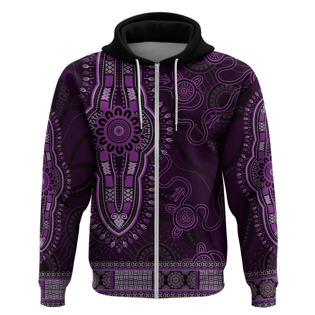 Purple African Dashiki With Australia Aboriginal Art Zip Hoodie