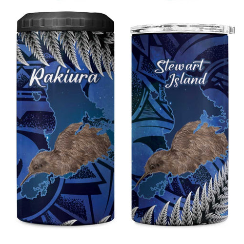 New Zealand Stewart Island 4 in 1 Can Cooler Tumbler Rakiura Kiwi Maori Glowing Sky