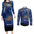 New Zealand Stewart Island Couples Matching Long Sleeve Bodycon Dress and Long Sleeve Button Shirt Rakiura Kiwi Maori Glowing Sky