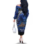 New Zealand Stewart Island Family Matching Off The Shoulder Long Sleeve Dress and Hawaiian Shirt Rakiura Kiwi Maori Glowing Sky