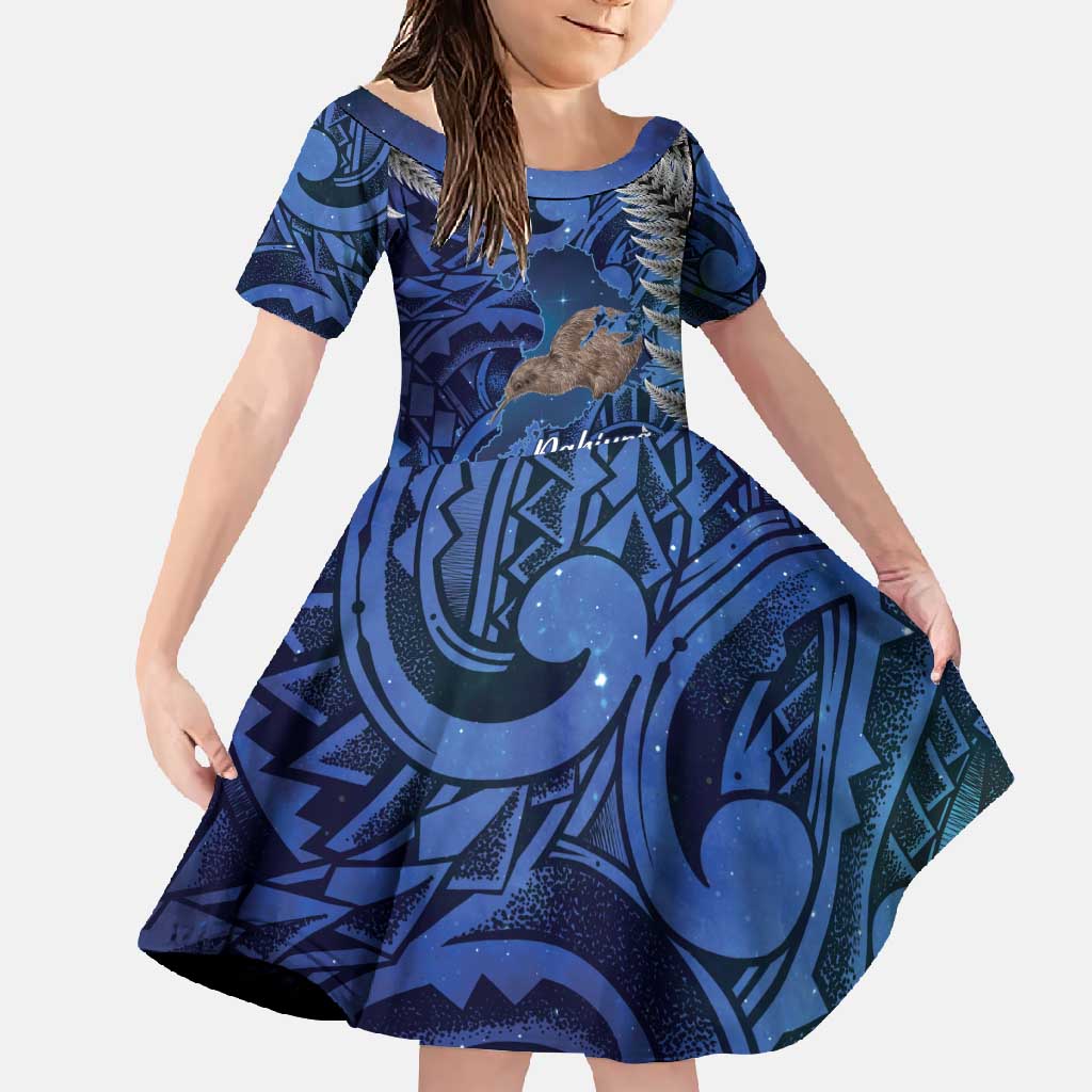 New Zealand Stewart Island Family Matching Off Shoulder Maxi Dress and Hawaiian Shirt Rakiura Kiwi Maori Glowing Sky