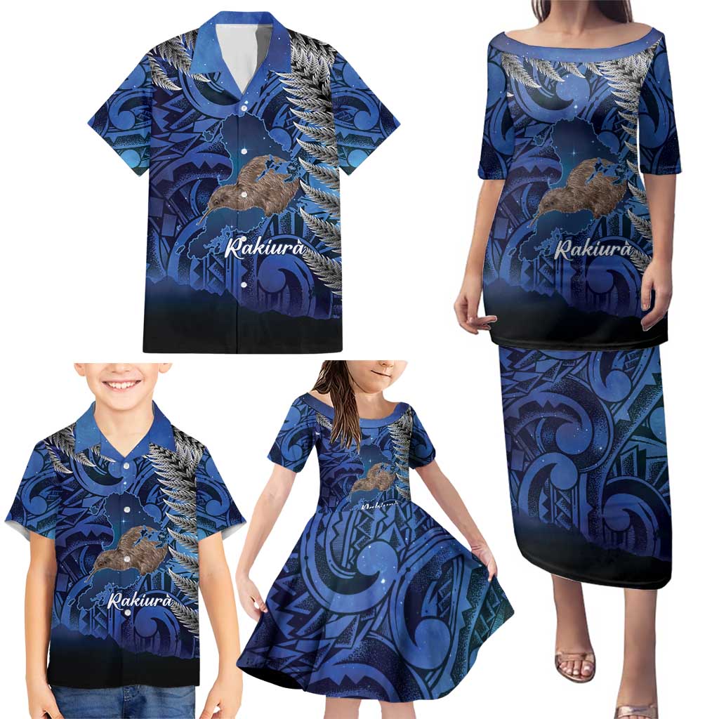 New Zealand Stewart Island Family Matching Puletasi and Hawaiian Shirt Rakiura Kiwi Maori Glowing Sky