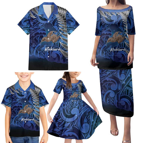 New Zealand Stewart Island Family Matching Puletasi and Hawaiian Shirt Rakiura Kiwi Maori Glowing Sky