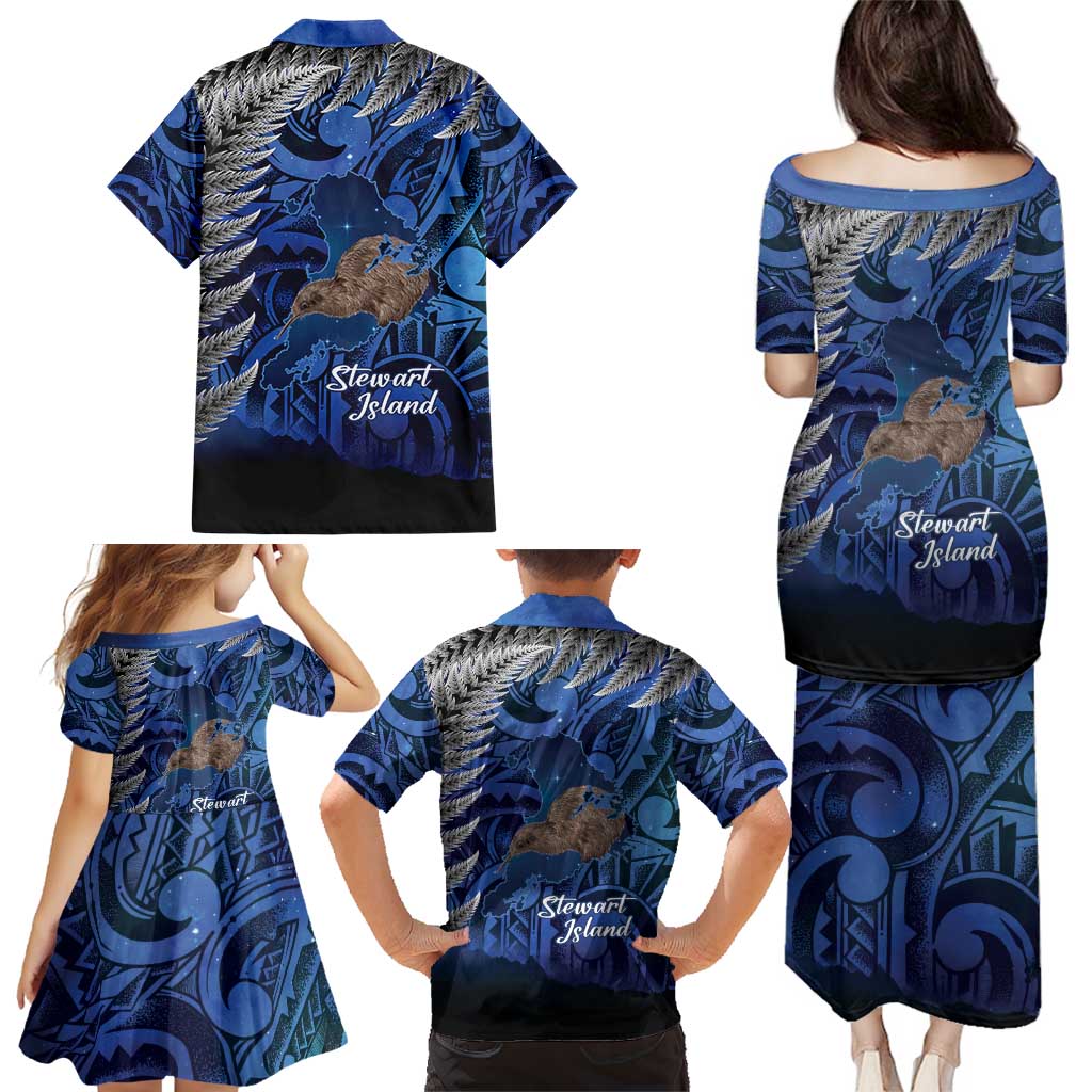 New Zealand Stewart Island Family Matching Puletasi and Hawaiian Shirt Rakiura Kiwi Maori Glowing Sky