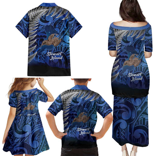 New Zealand Stewart Island Family Matching Puletasi and Hawaiian Shirt Rakiura Kiwi Maori Glowing Sky