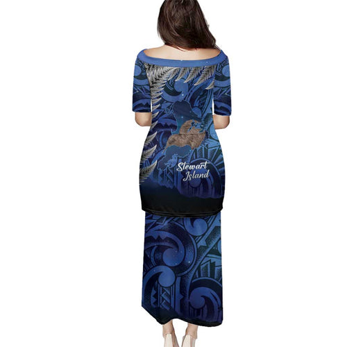 New Zealand Stewart Island Family Matching Puletasi and Hawaiian Shirt Rakiura Kiwi Maori Glowing Sky