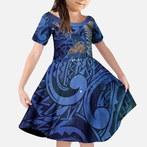 New Zealand Stewart Island Family Matching Short Sleeve Bodycon Dress and Hawaiian Shirt Rakiura Kiwi Maori Glowing Sky
