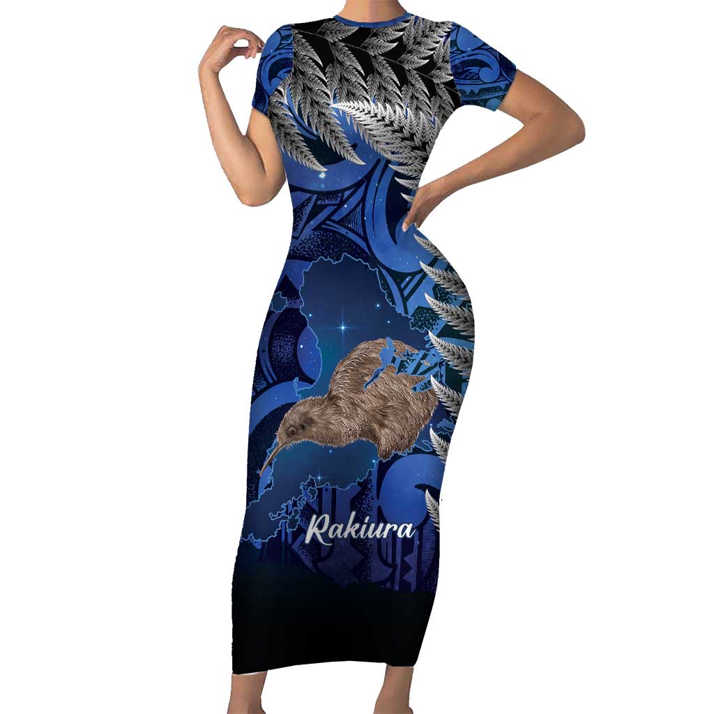 New Zealand Stewart Island Family Matching Short Sleeve Bodycon Dress and Hawaiian Shirt Rakiura Kiwi Maori Glowing Sky