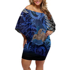 New Zealand Stewart Island Off Shoulder Short Dress Rakiura Kiwi Maori Glowing Sky