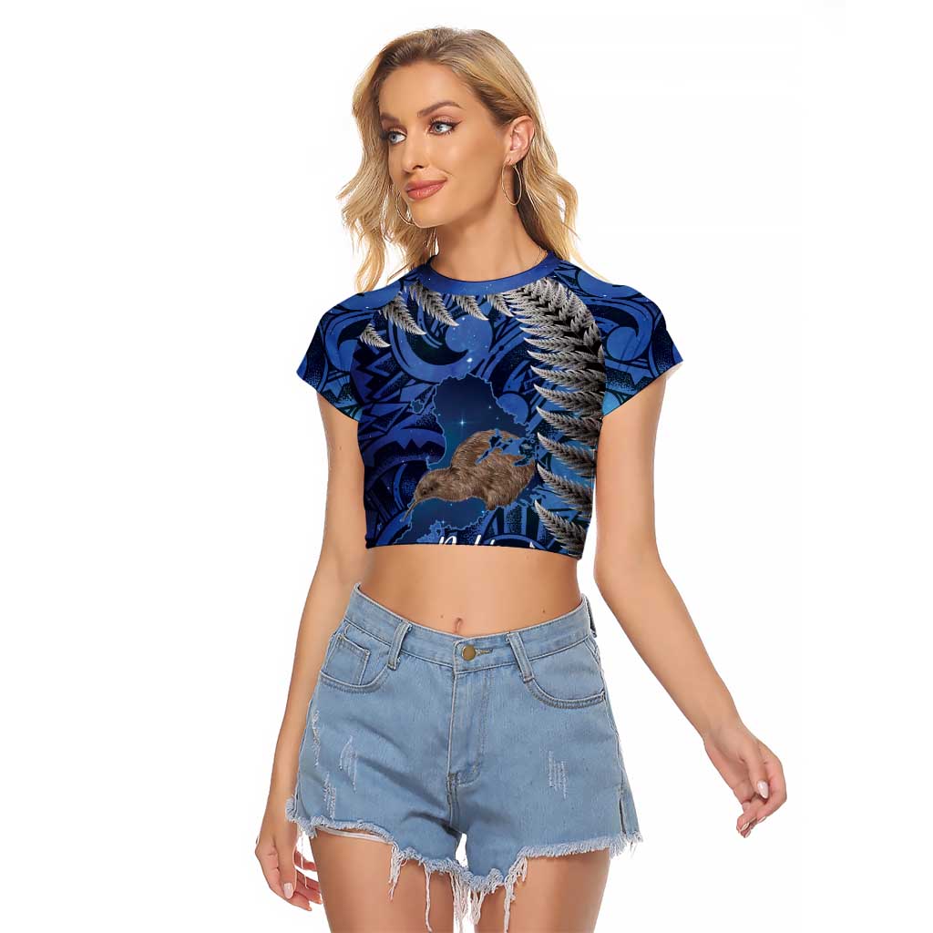 New Zealand Stewart Island Raglan Cropped T Shirt Rakiura Kiwi Maori Glowing Sky