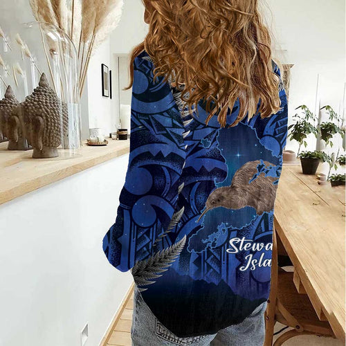 New Zealand Stewart Island Women Casual Shirt Rakiura Kiwi Maori Glowing Sky