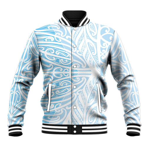 Blue New Zealand Puhoro Maori Tattoo Baseball Jacket