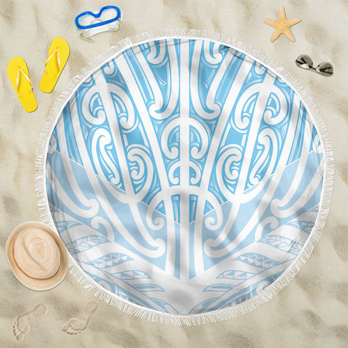 Blue New Zealand Puhoro Maori Tattoo Beach Blanket