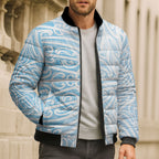 Blue New Zealand Puhoro Maori Tattoo Bomber Puffer Jacket