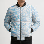 Blue New Zealand Puhoro Maori Tattoo Bomber Puffer Jacket