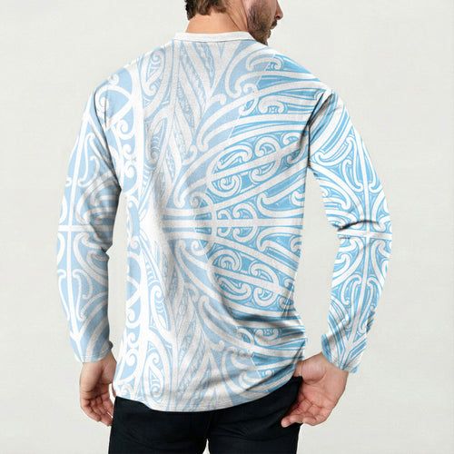 Blue New Zealand Puhoro Maori Tattoo Button Sweatshirt