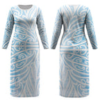 Blue New Zealand Puhoro Maori Tattoo Couples Matching Long Sleeve Bodycon Dress and Hawaiian Shirt LT14