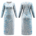 Blue New Zealand Puhoro Maori Tattoo Couples Matching Long Sleeve Bodycon Dress and Long Sleeve Button Shirt LT14
