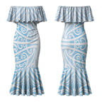 Blue New Zealand Puhoro Maori Tattoo Couples Matching Mermaid Dress and Hawaiian Shirt LT14