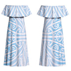 Blue New Zealand Puhoro Maori Tattoo Couples Matching Off Shoulder Maxi Dress and Hawaiian Shirt LT14