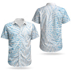 Blue New Zealand Puhoro Maori Tattoo Couples Matching Off Shoulder Short Dress and Hawaiian Shirt LT14