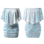 Blue New Zealand Puhoro Maori Tattoo Couples Matching Off Shoulder Short Dress and Long Sleeve Button Shirt LT14